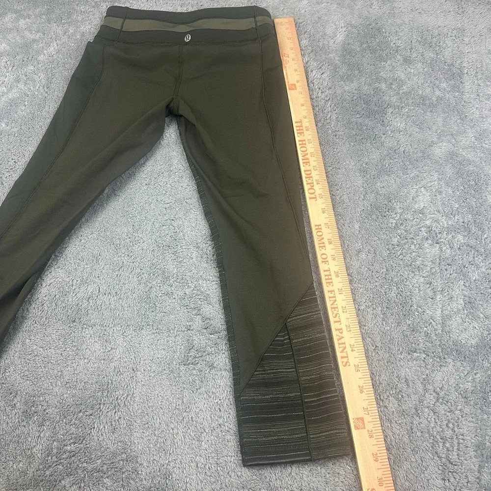 Lululemon Give Me Qi Crop Leggings Cyber Stripe Gator Green Women's Size‎ 4